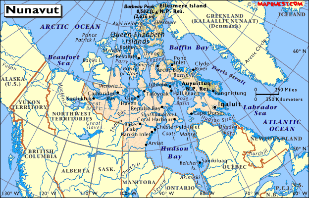 Map of Nunavut, Canada