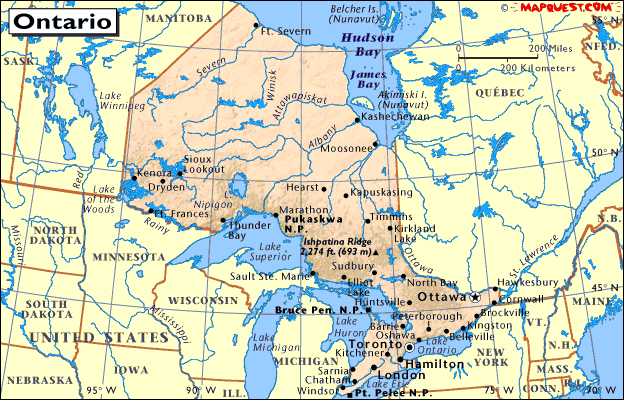 Map of Ontario, Canada