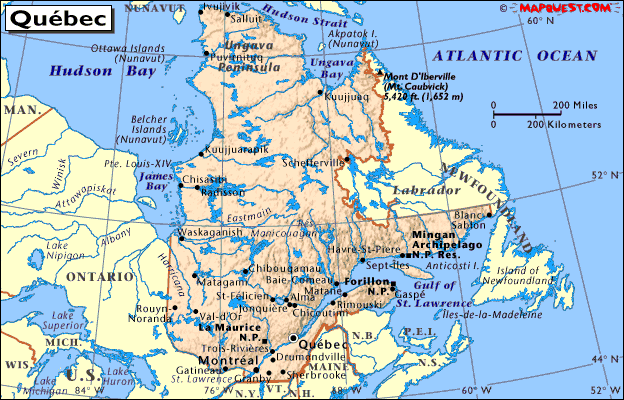 Map of Quebec, Canada